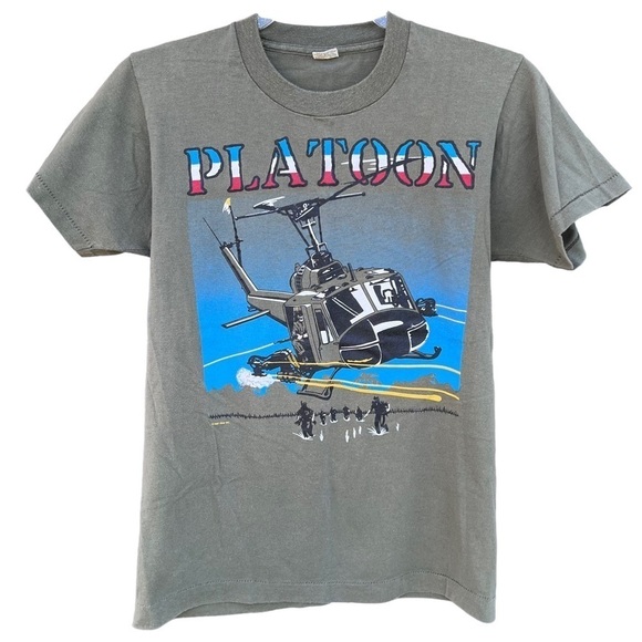 VTG 1987 Platoon Movie Tee Screen Stars USA SS Vietnam Combat Huey Helicopter Sm - Picture 1 of 14
